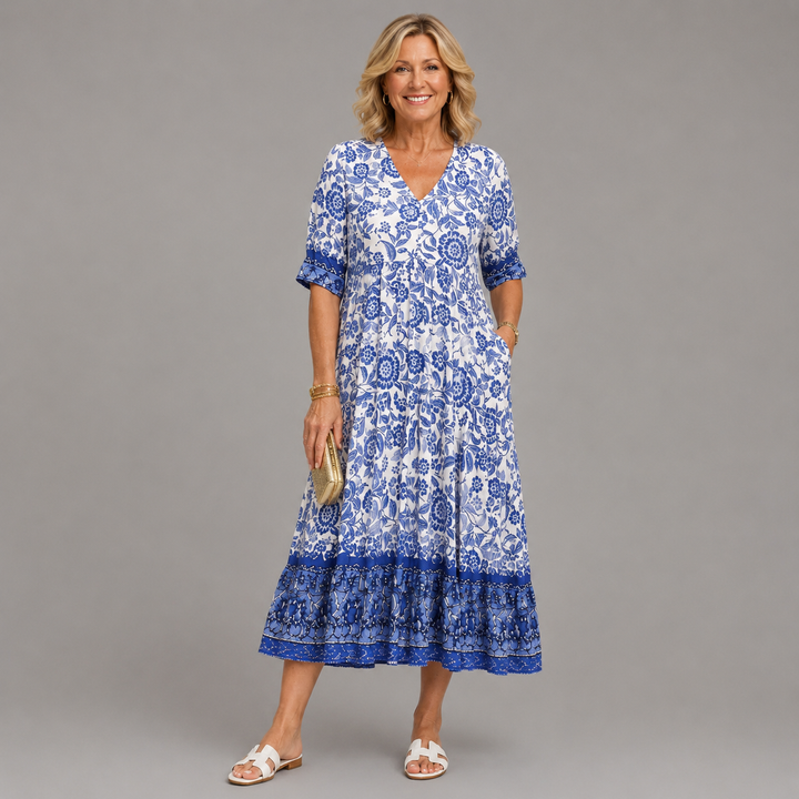 Elegant Breathable Women's V-Neck Floral Dress