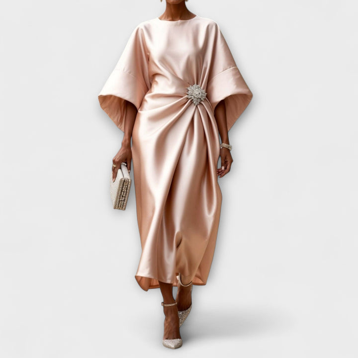 Elegant Women's Satin Maxi Dress with Glossy Effect - Perfect for Galas and Weddings