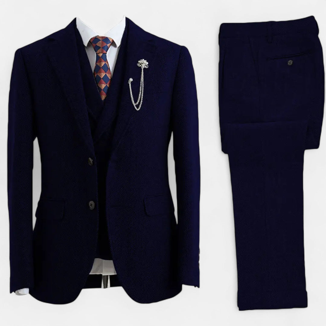 Elegant Tweed Herringbone Men's Suit Three-Piece Double-Breasted
