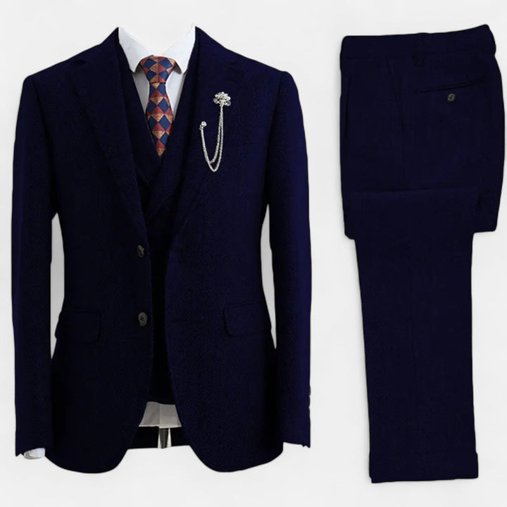 Elegant Tweed Herringbone Men's Suit Three-Piece Double-Breasted