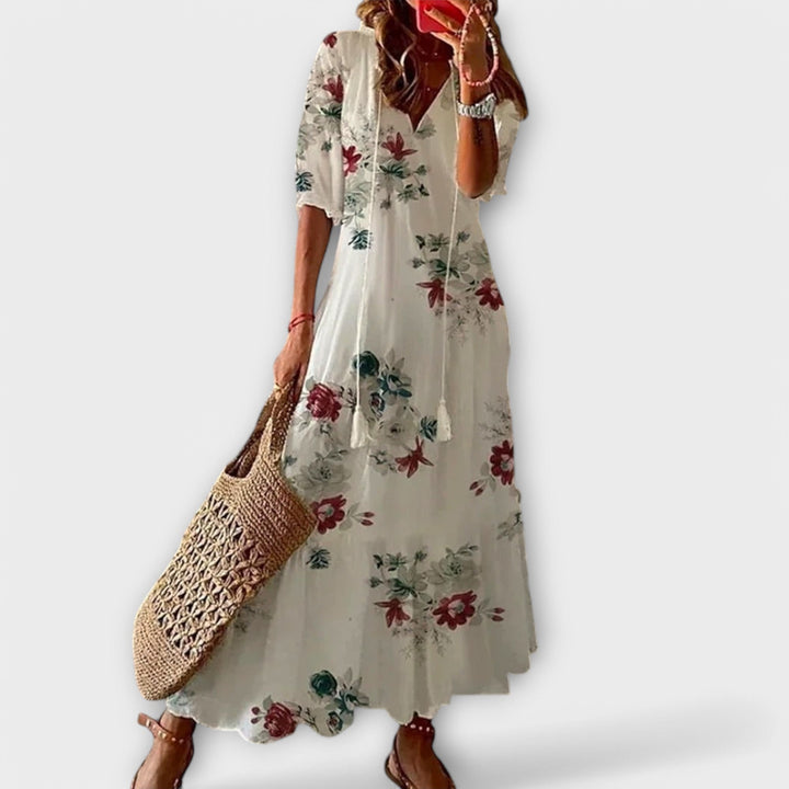 Women's Bohemian Maxi Dress with V-Neckline - Lightweight Summer Dress