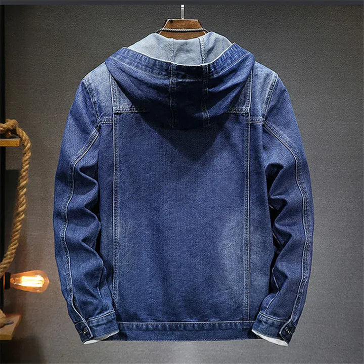 Men's Hooded Denim Jacket - Rugged Denim Hoodie for Casual Streetwear