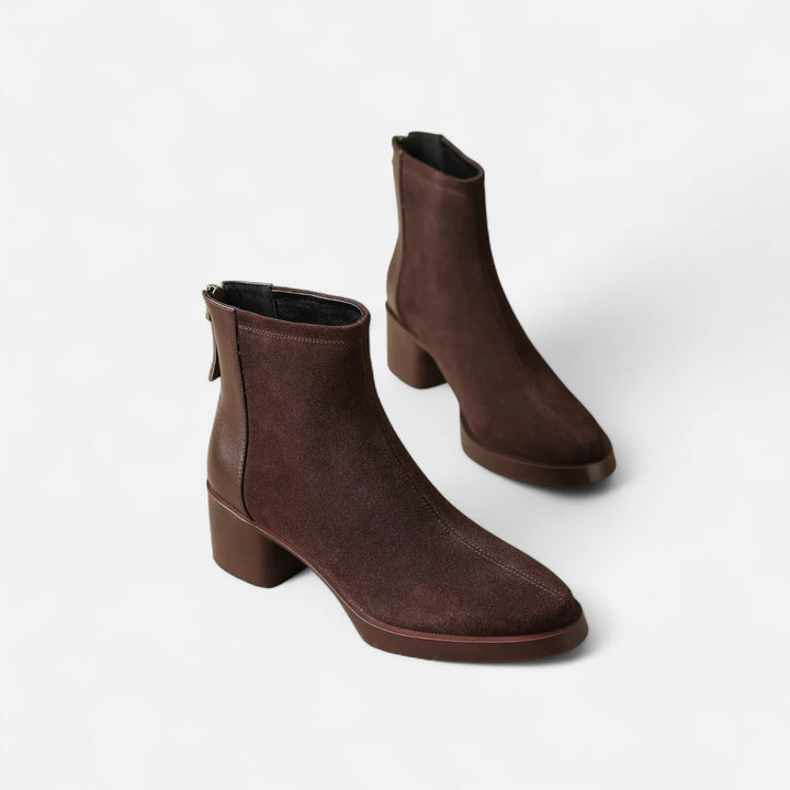 Women's Suede Ankle Boots with Square Toe and Mid Heel