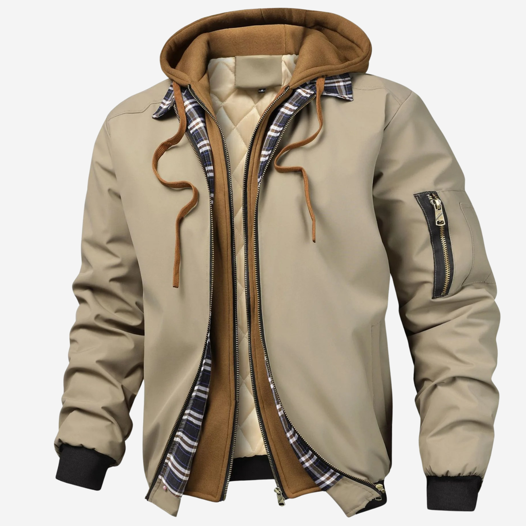 Men's Hooded Bomber Jacket - Quilted and Weather-Resistant for Everyday Wear and Travel