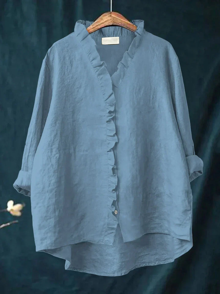 Casual Cotton-Linen Women's Ruffle Shirt