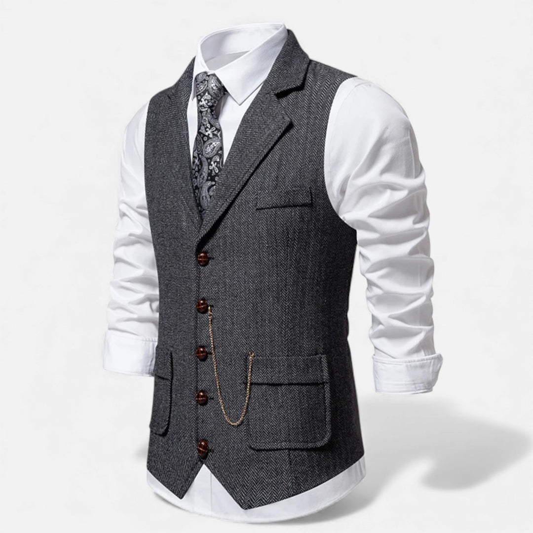 Vintage Tweed Men's Suit Vest with Lapel Chain