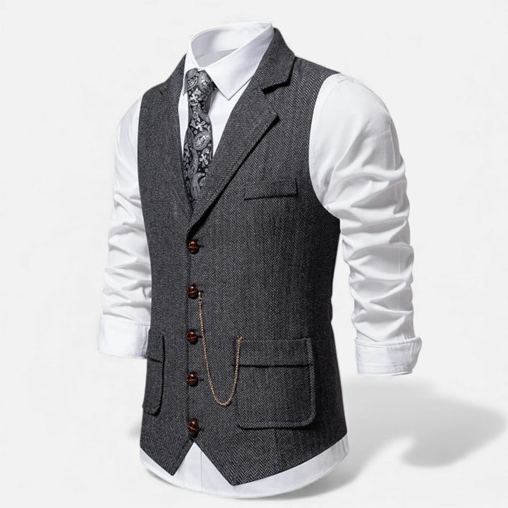 Vintage Tweed Men's Suit Vest with Lapel Chain