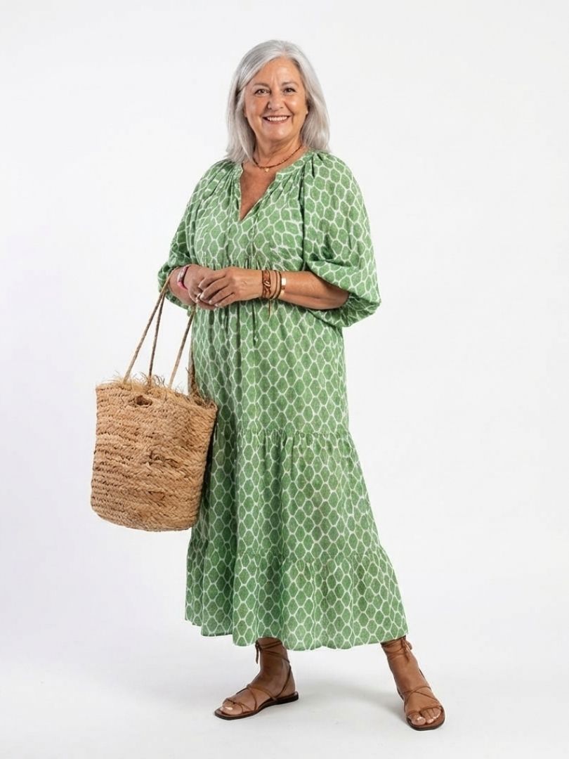 Lightweight Elegant Women's V-Neck Patterned Midi Dress