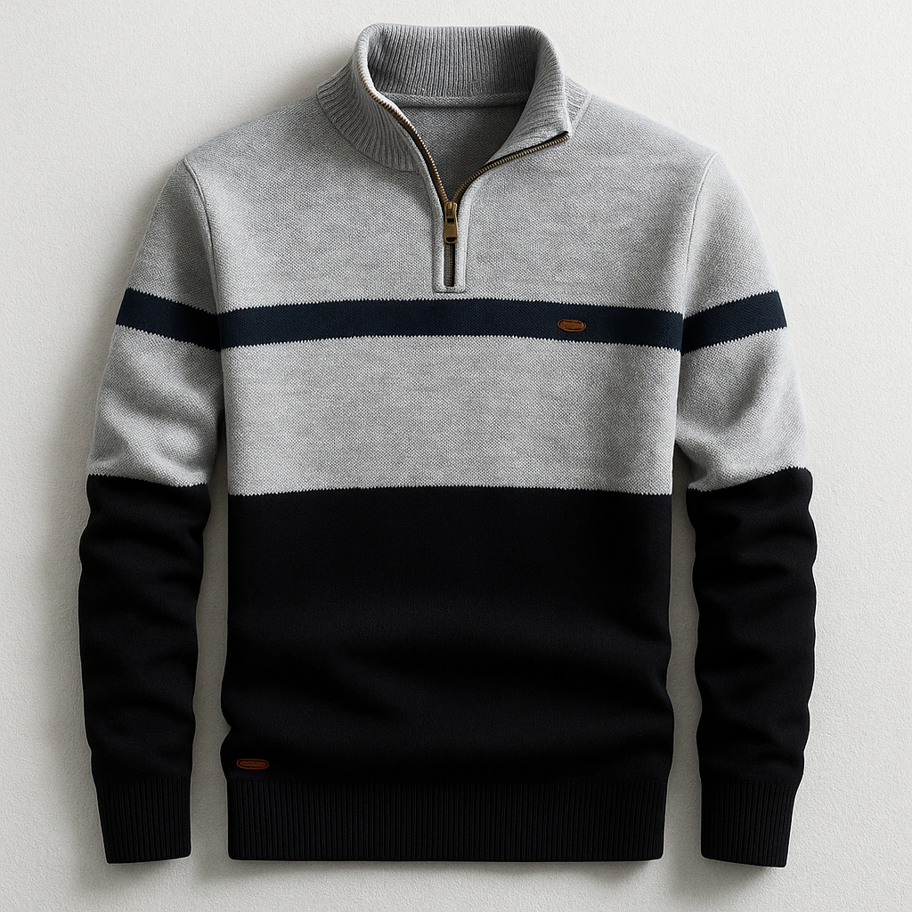 Men's Quarter-Zip Pullover in Premium Cotton - Elegant Turtleneck with Tailored Fit