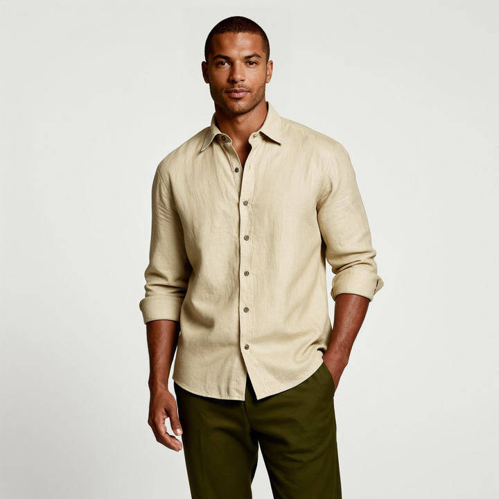 Classic Breathable Men's Long Sleeve Linen Shirt