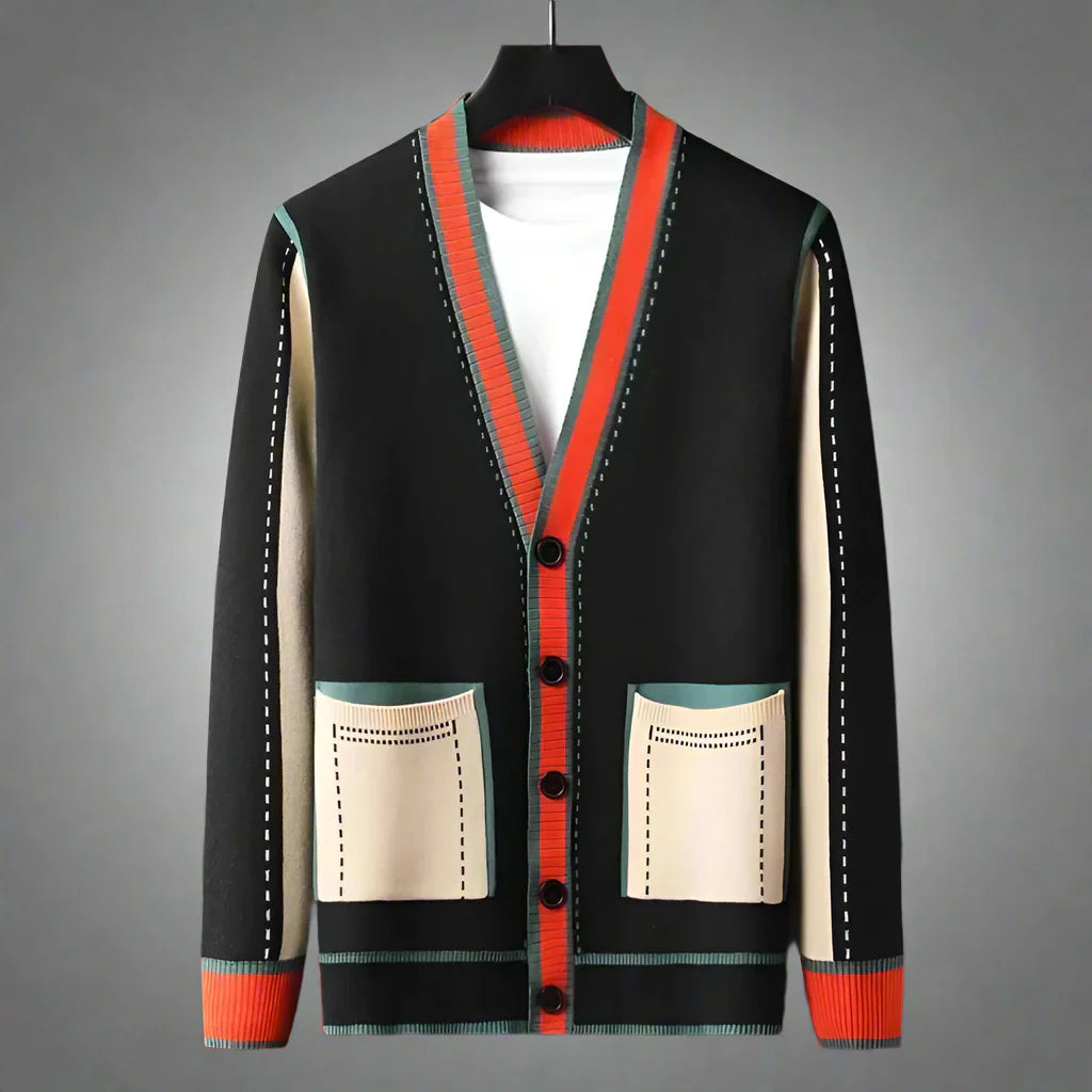 Structured Men's Cardigan with Panel Design - Modern Button-Front Knit Jacket