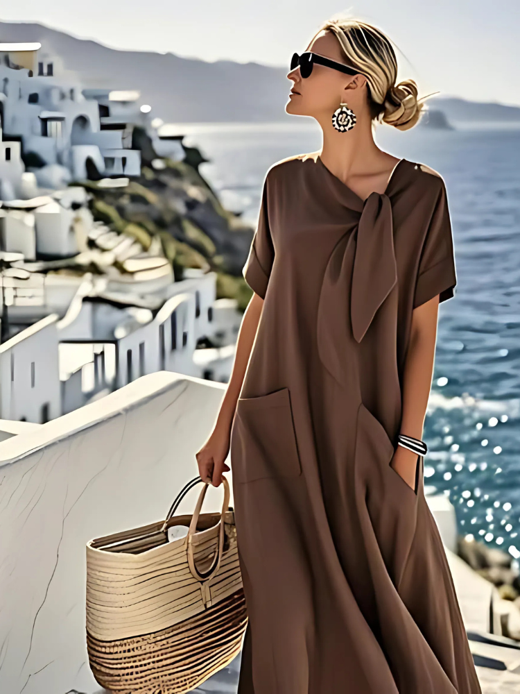 Elegant Loose Fit Women Summer Maxi Dress with Pockets