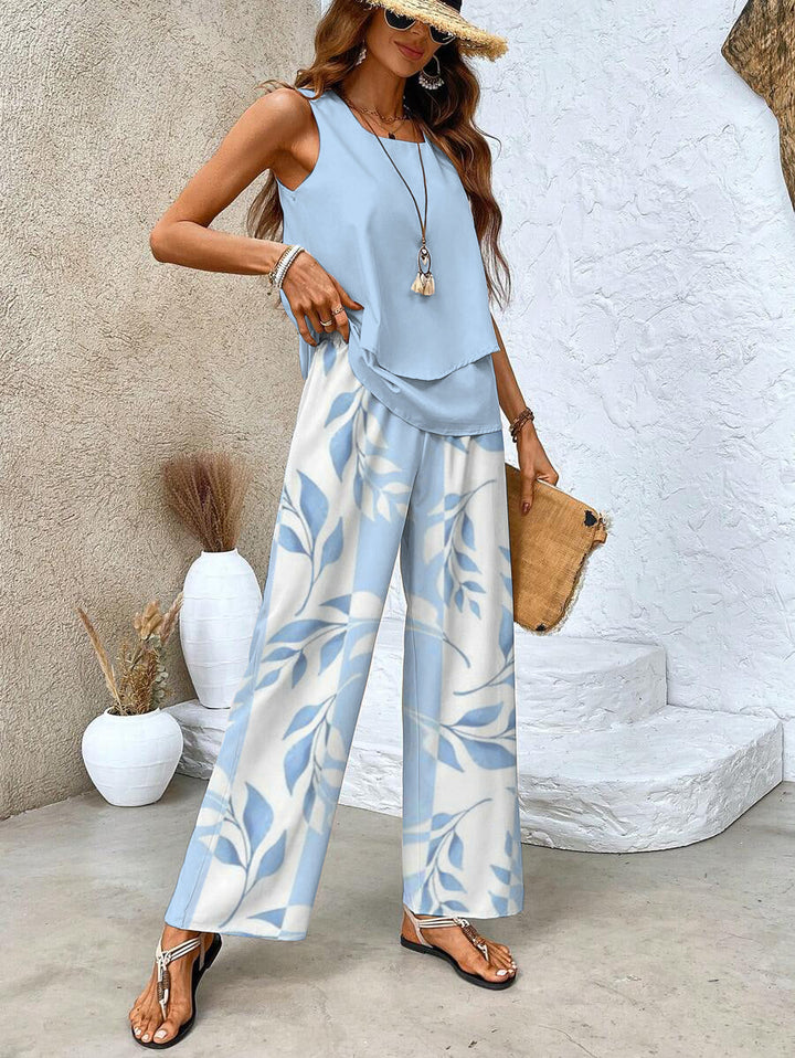 Elegant Layered Wide Leg Women Two Piece Summer Set