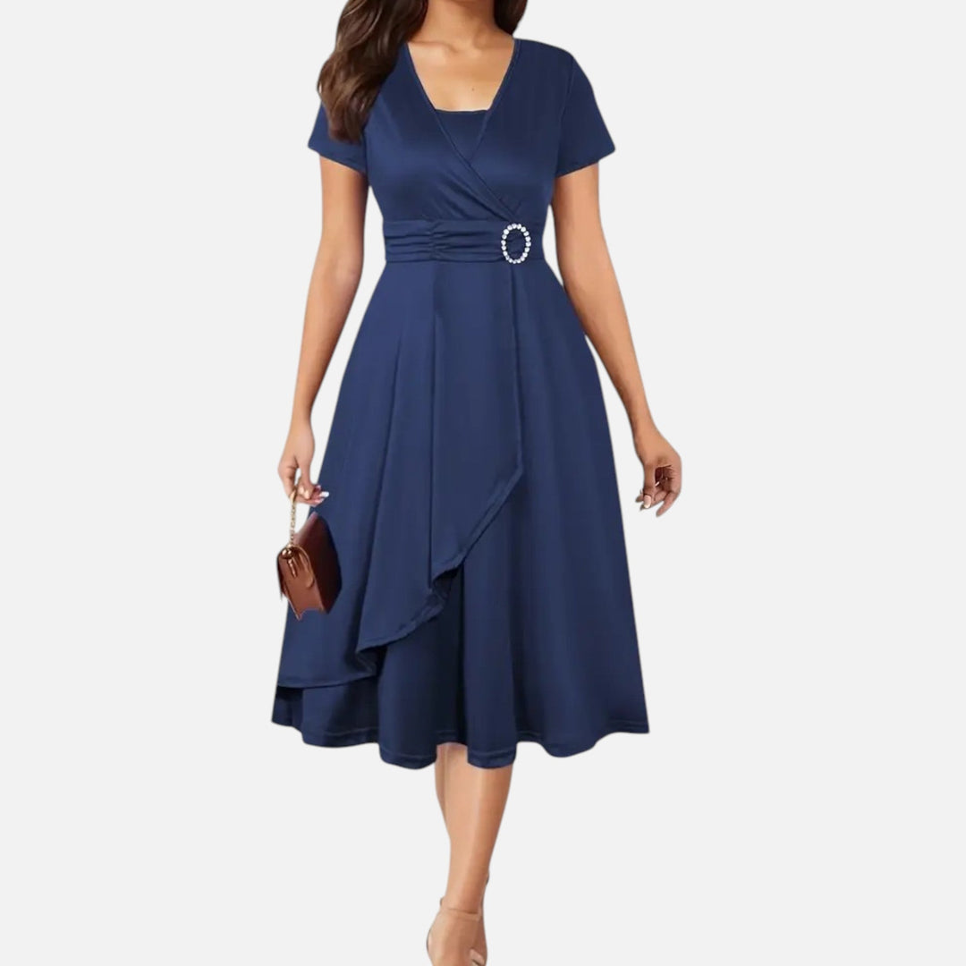 Elegant Rhinestone V-Neck Asymmetric Women's Evening Dress