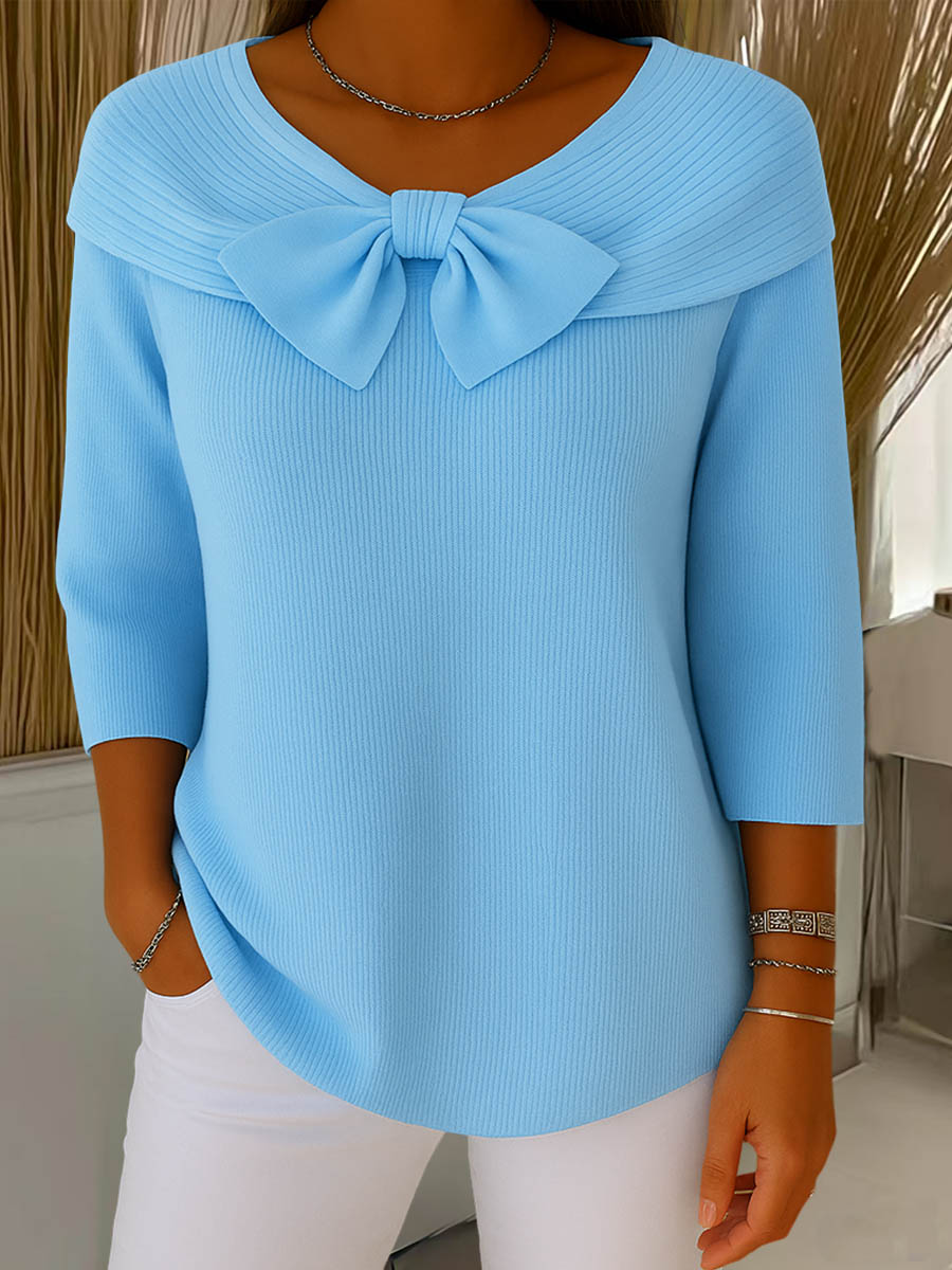 Women's Soft Knit Pullover Sweater with Bow Detail