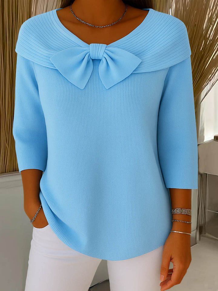 Women's Soft Knit Pullover Sweater with Bow Detail