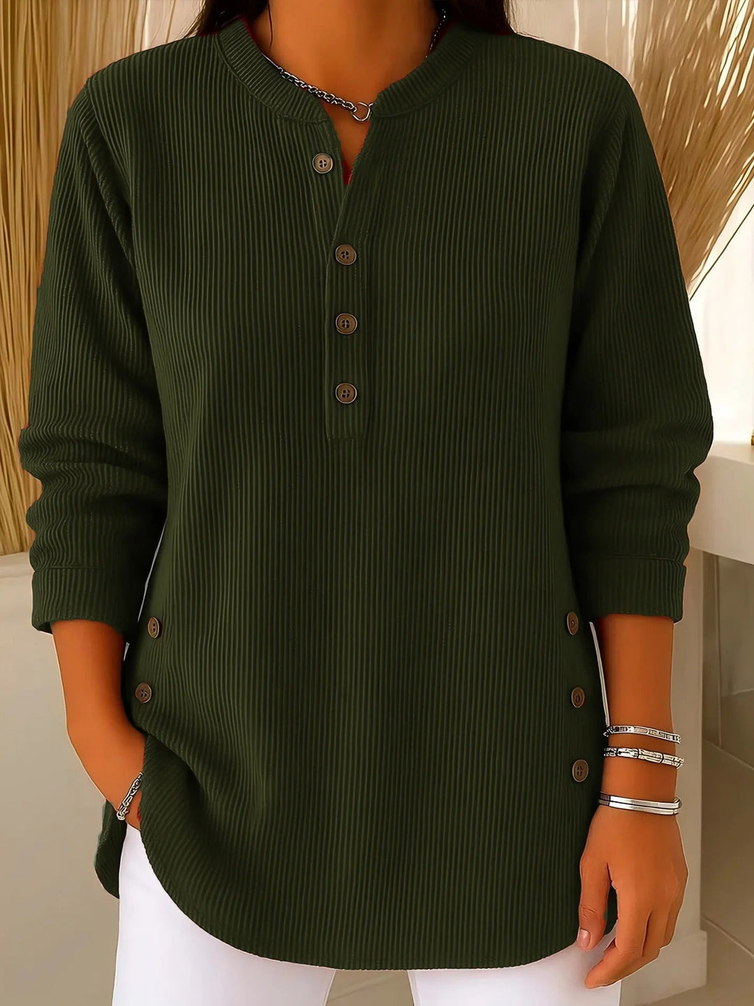 Elegant Women's Knit Sweater with Button Placket - Soft and Feminine