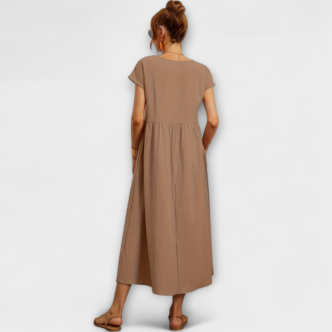 Elegant Women's Spring Dress with Flowing Silhouette - Light and Airy