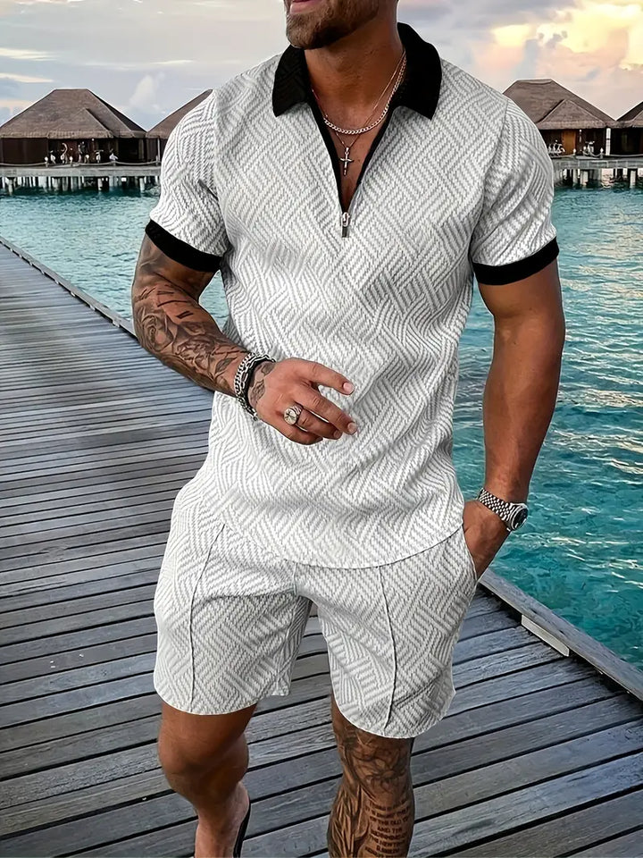 Classic Men's Polo Shirt and Shorts Set - Breathable and Comfortable for Casual Wear and Sports