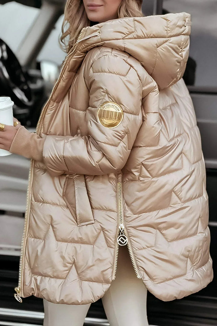 Women's Quilted Winter Coat with Hood - Elegant Warm Coat