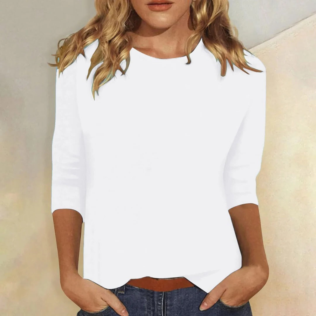 Casual Women's Crew Neck 3/4 Sleeve Everyday Top