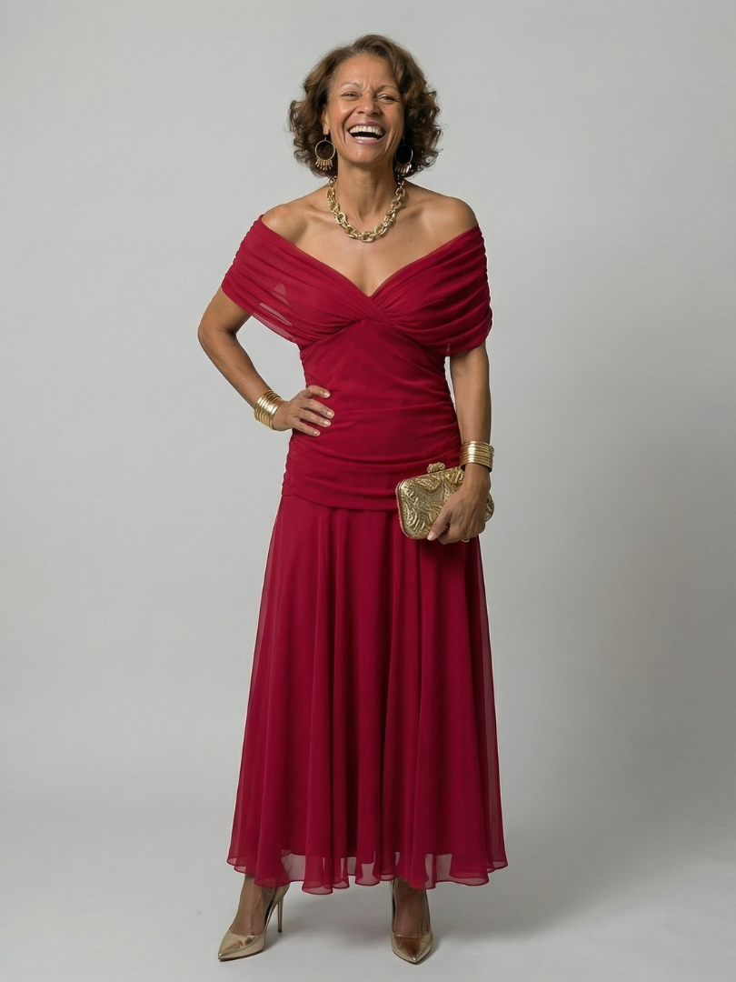 Elegant Lightweight Women's Off-Shoulder Flow Midi Dress