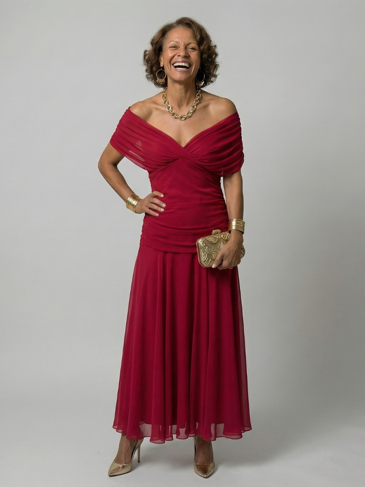 Elegant Lightweight Women's Off-Shoulder Flow Midi Dress
