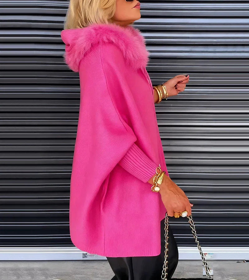 Women's Casual Hooded Coat with Faux Fur Collar - Warm Winter Jacket