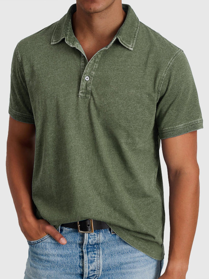 Herren Baumwoll-Denim Kurzarm Polo-Shirt - Army Green