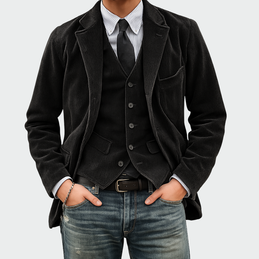Men's Velvet Blazer & Vest Set - Elegant Two-Piece Ensemble