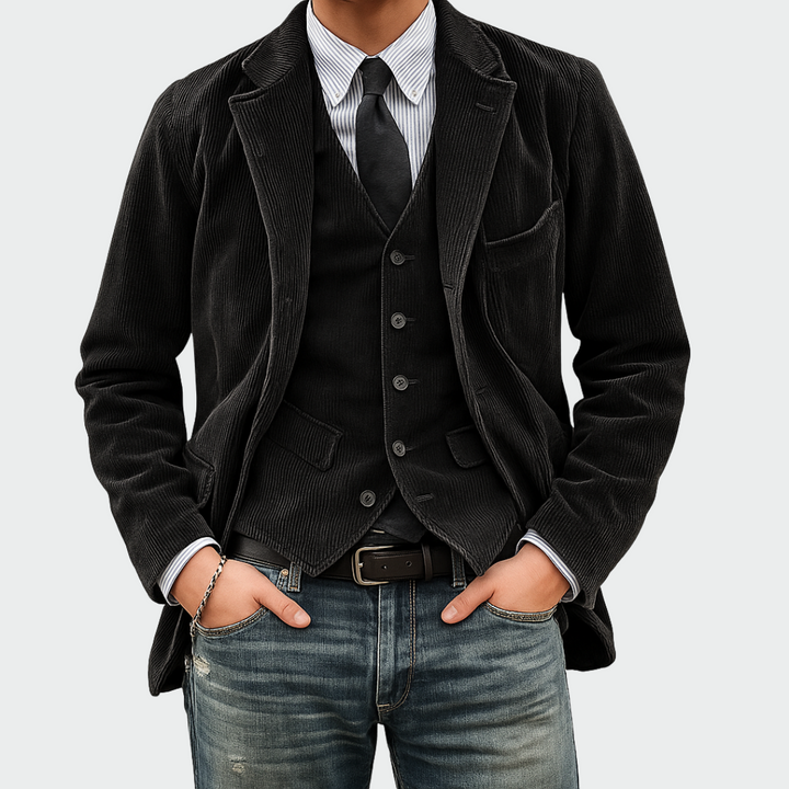 Men's Velvet Blazer & Vest Set - Elegant Two-Piece Ensemble
