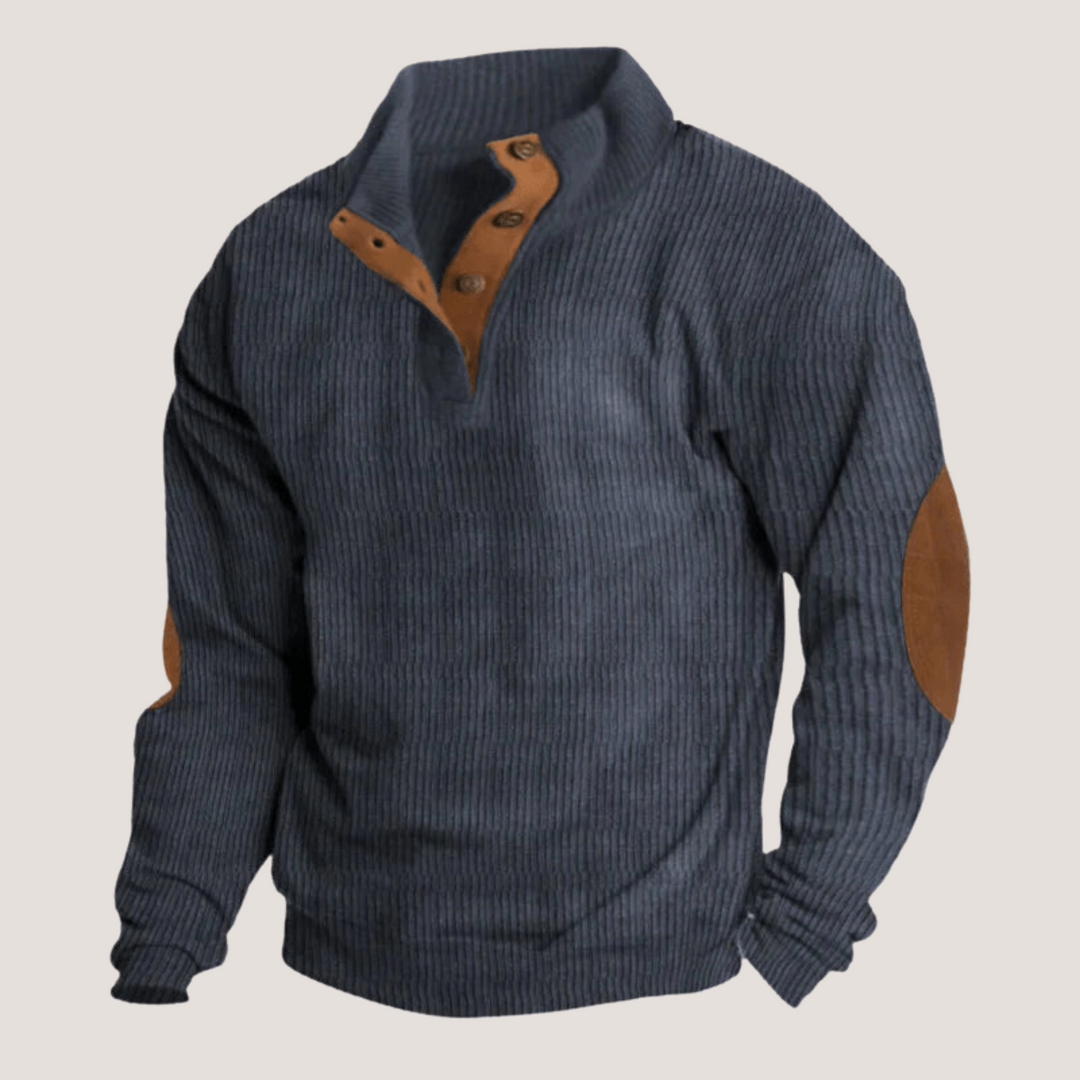 Ribbed Men's Sweater with Suede Elbow Patches