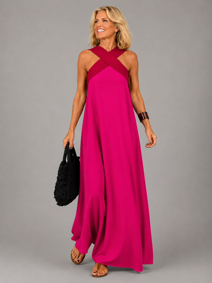 Elegant Cross-Neckline Women's Maxi Dress