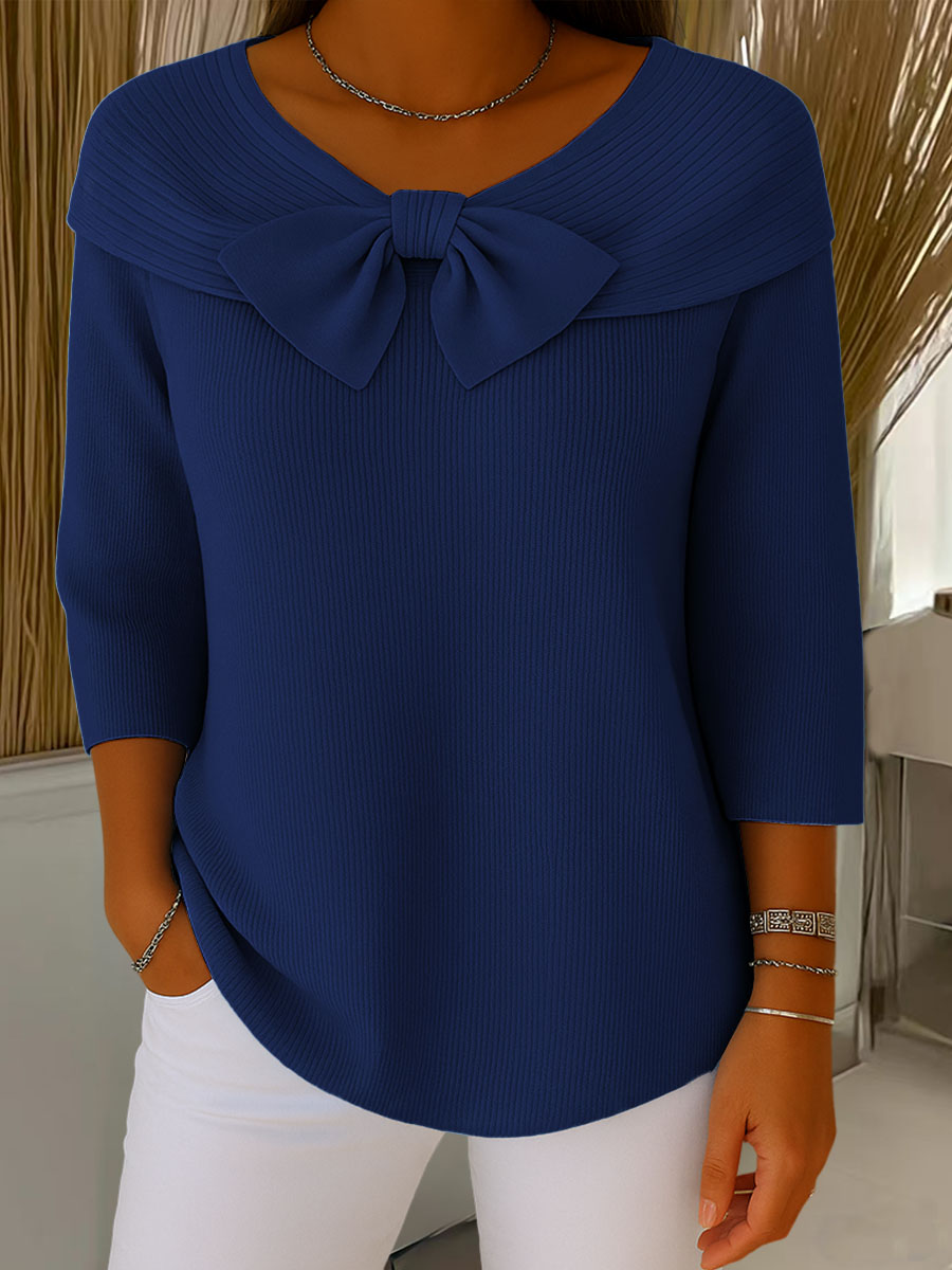 Women's Soft Knit Pullover Sweater with Bow Detail