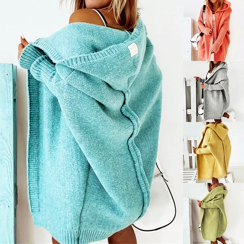 Women's SoftKnit Hooded Cardigan - Oversized Knee-Length Knit Jacket