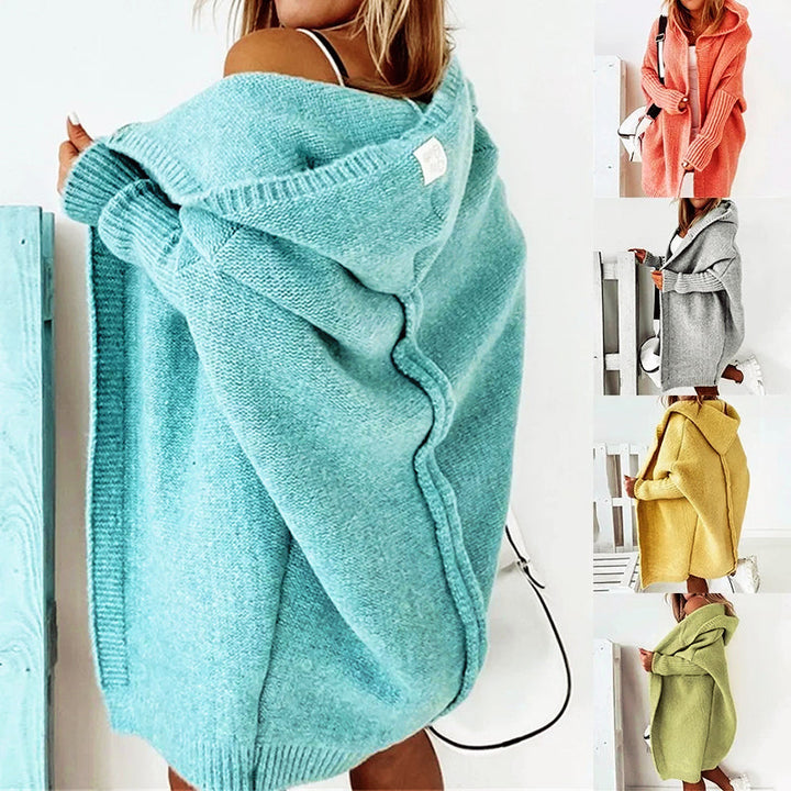 Women's SoftKnit Hooded Cardigan - Oversized Knee-Length Knit Jacket