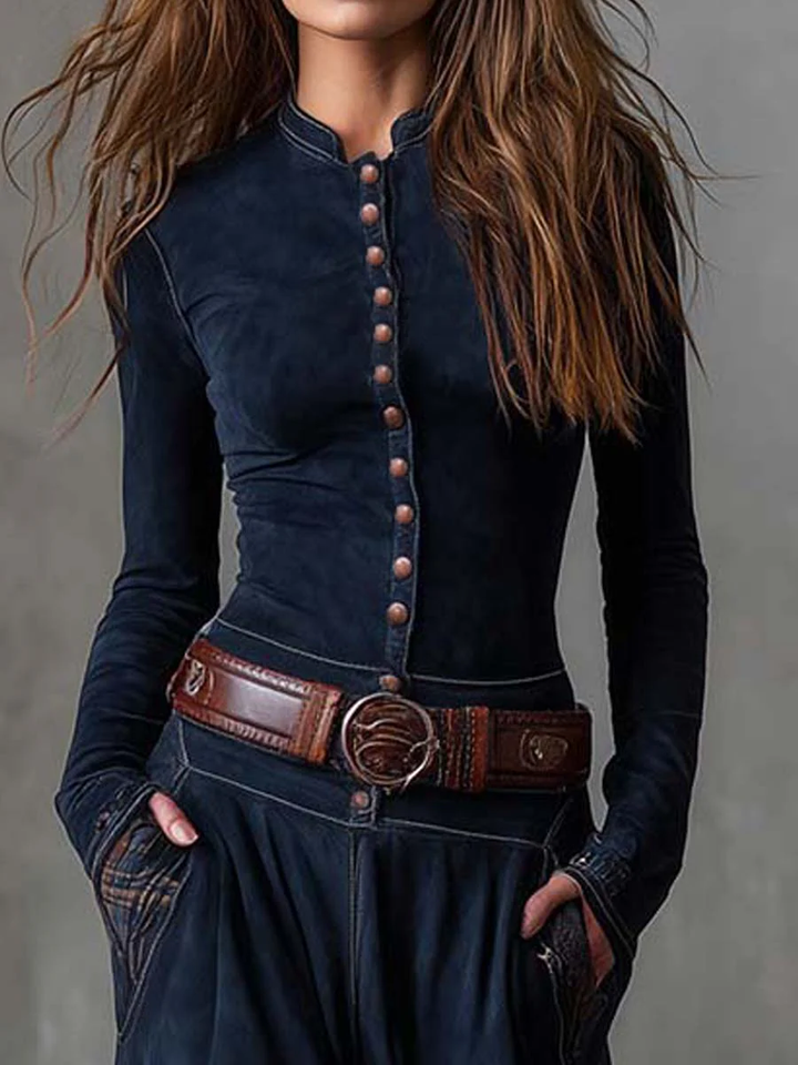 Elegant Buttoned Suede Women's Dress