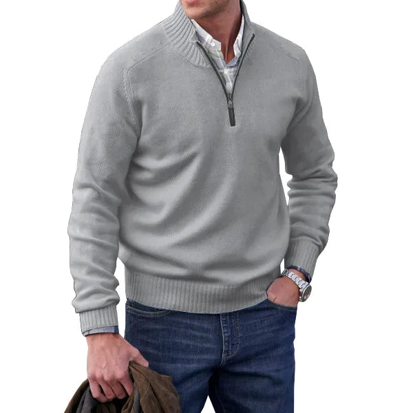 Men's Cashmere Zip-Up Sweater - Elegant Knit Pullover
