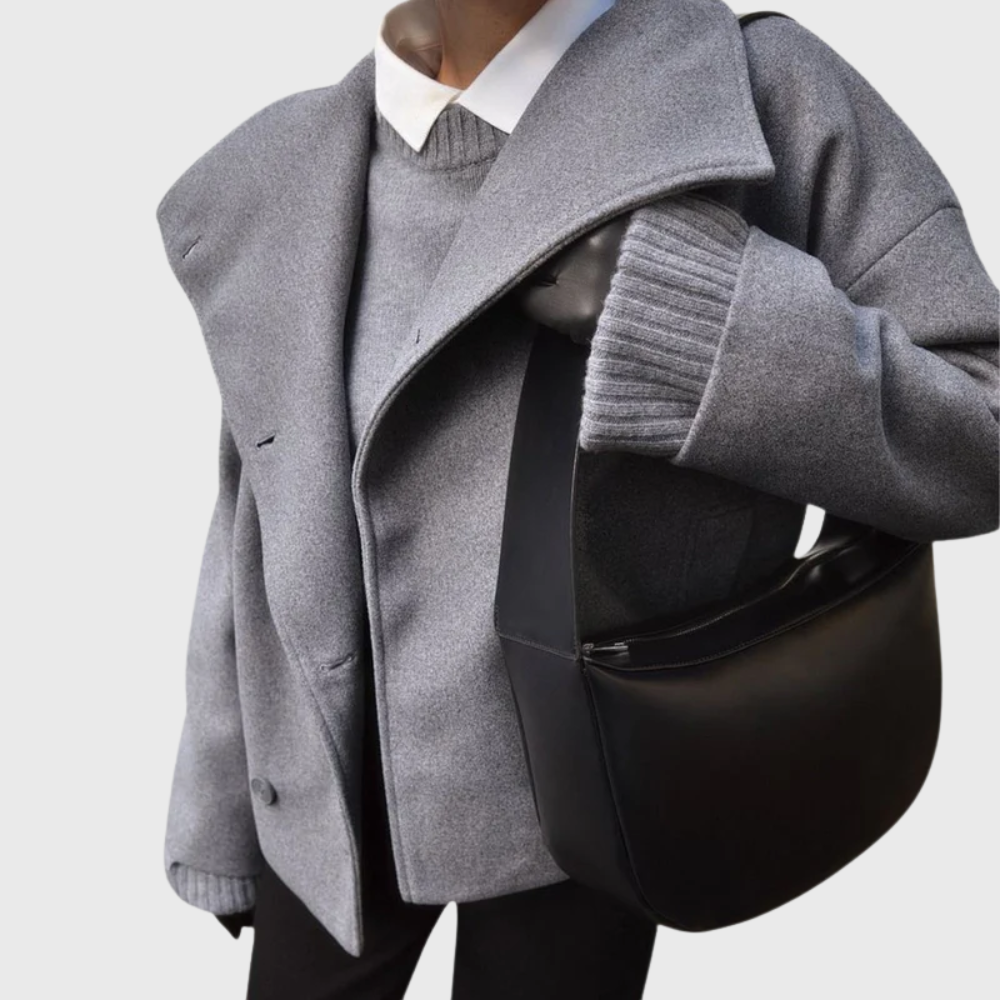Warm Women's Short Coat - Double-Breasted and Lightly Lined