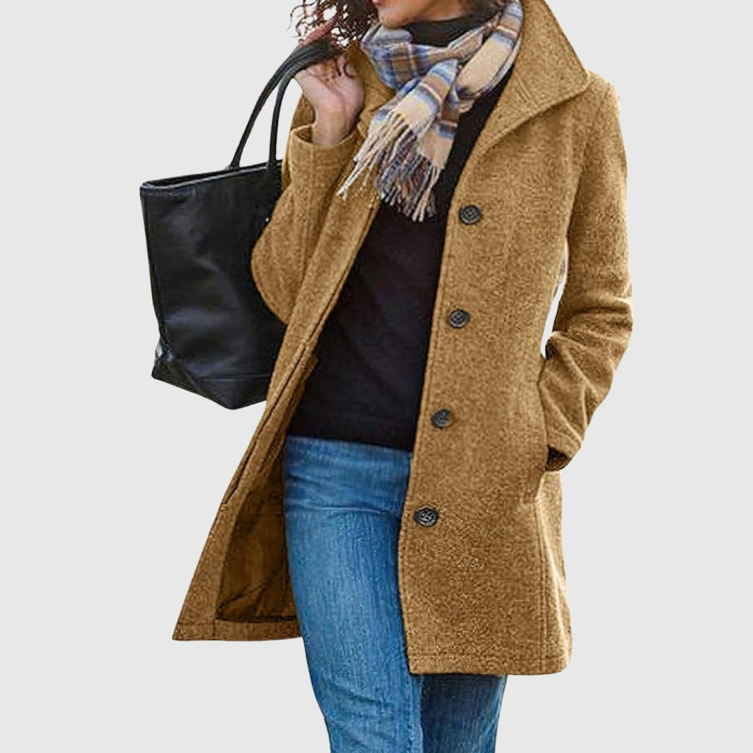 Elegant Women's Wool Coat with Classic Cut - Single-Breasted Winter Coat