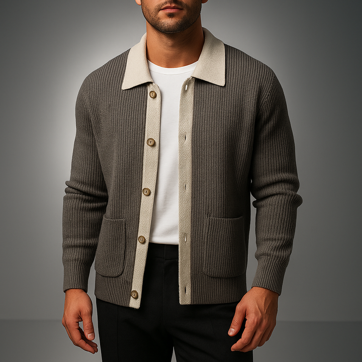 Classic Men's Knit Cardigan with Button Placket for Fall and Winter