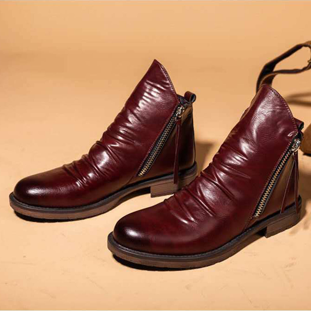 Men's Comfortable PU Leather Boots with Zipper - Non-Slip and Breathable