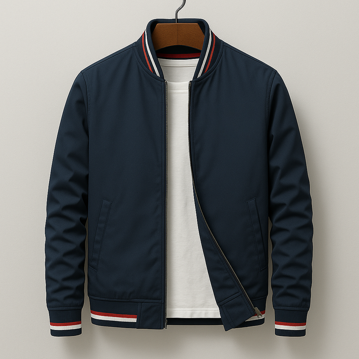 Men's Zip-Up Jacket with Stripe Details - Athletic-Elegant Cotton Blend