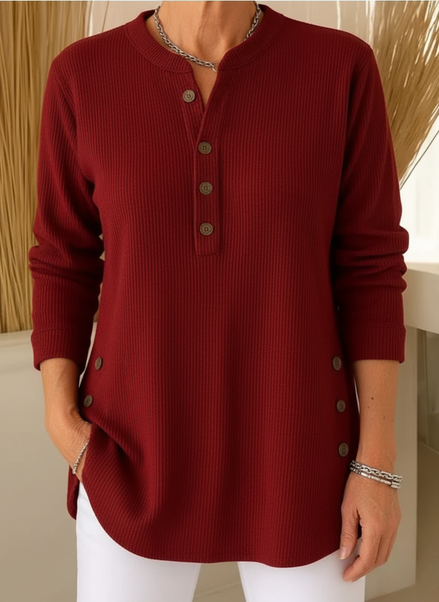 Elegant Women's Knit Sweater with Button Placket - Soft and Feminine