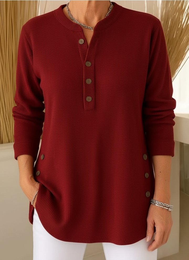 Elegant Women's Knit Sweater with Button Placket - Soft and Feminine