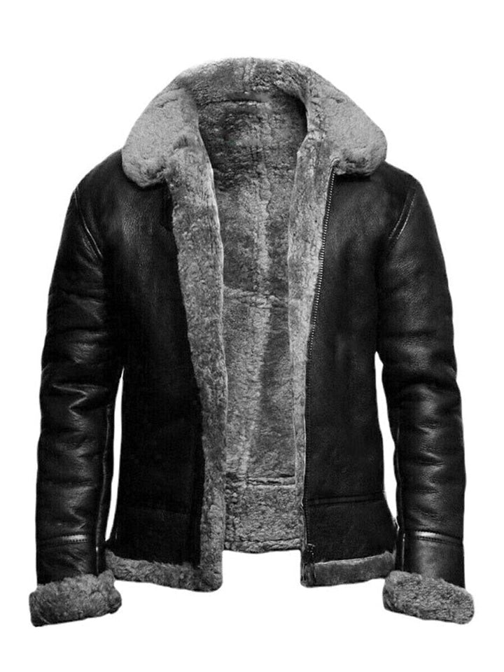 Men's Aviator Leather Jacket with Sherpa Lining - Warm Pilot Jacket in PU Leather