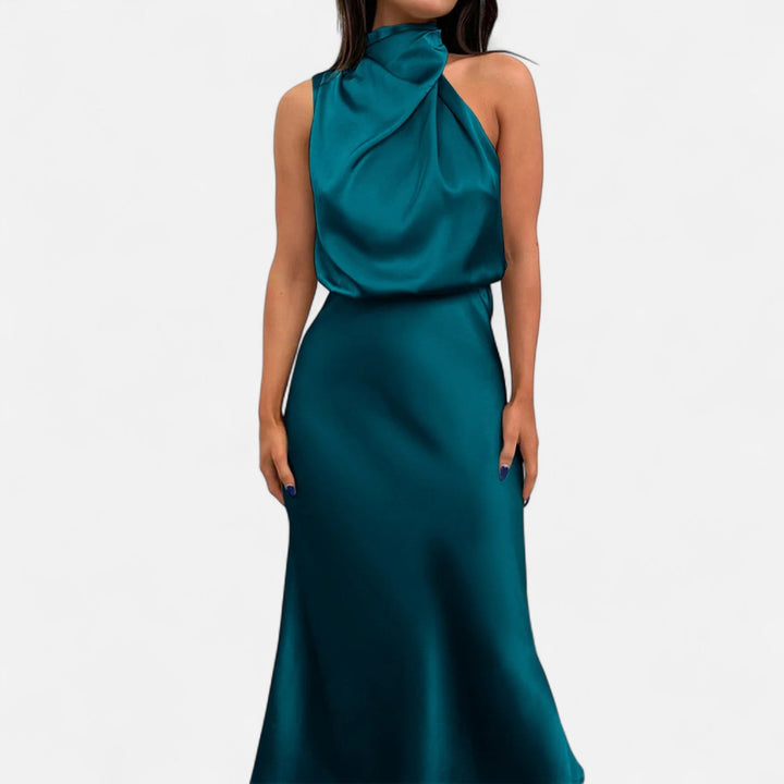 Women's Elegant Sleeveless Long Satin Dress