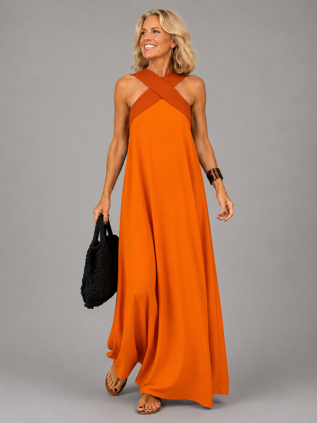 Elegant Cross-Neckline Women's Maxi Dress