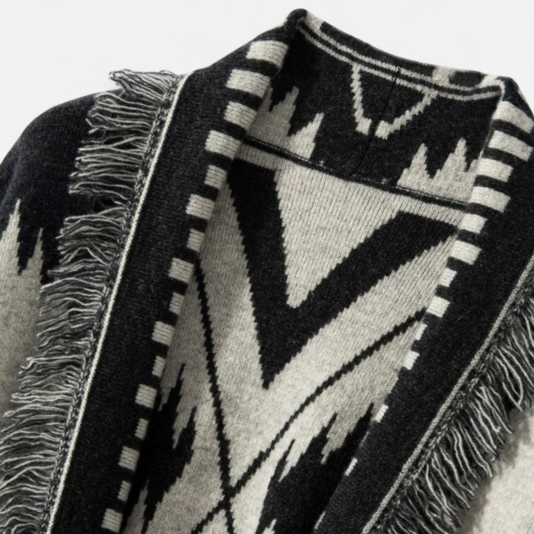 Luxurious Cashmere Jacquard Cardigan with Tassels for Women