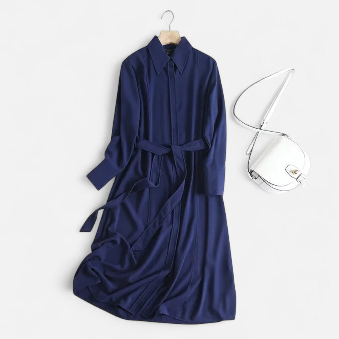 Elegant Slim-Fit Women's Midi Shirt Dress with Belt